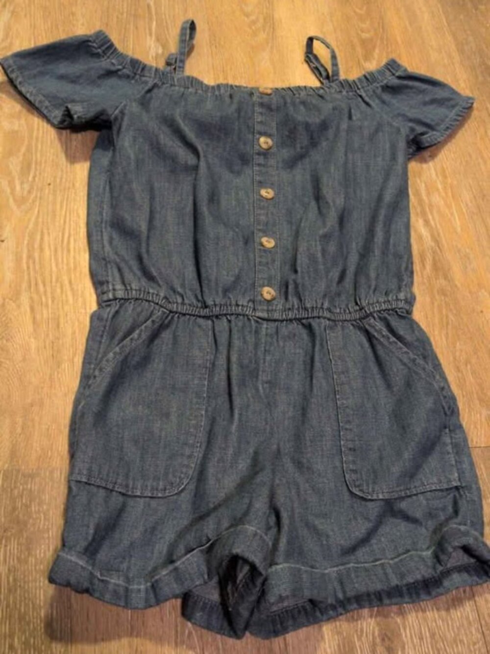 Abercrombie Kids Denim Off-the-Shoulder Romper Size 9/10
